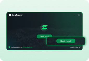 LagZapper quick install screen for downloading and installing the PC game booster