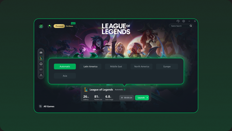 Select a server region and boost with LagZapper