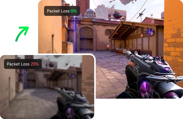 Before and after using LagZapper to reduce packet loss