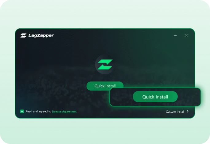 LagZapper quick installation screen on Windows
